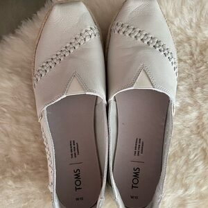 TOMS Women's Ivory Leather Alpargata Slip-On Shoes Sz 10